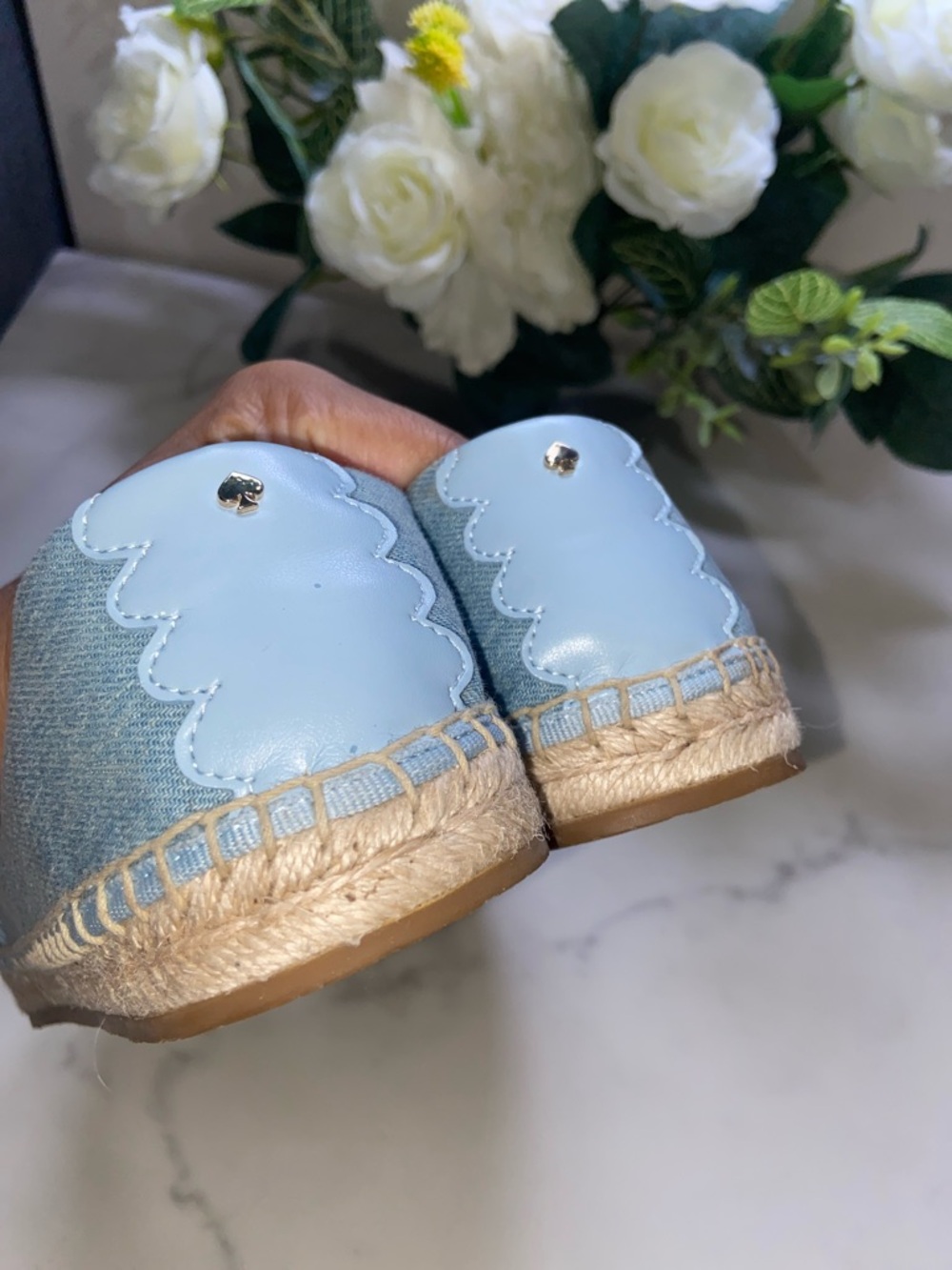 kate spade Light Blue Denim Espadrille Slip-Ons with Embroidered Logo Size 7B - Picture 14 of 15